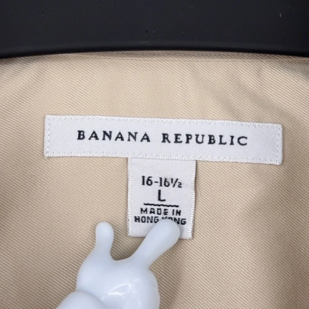 Banana Republic Men Tan Cotton Button Down Shirt Large 16-16.5 Khaki Long Sleeve